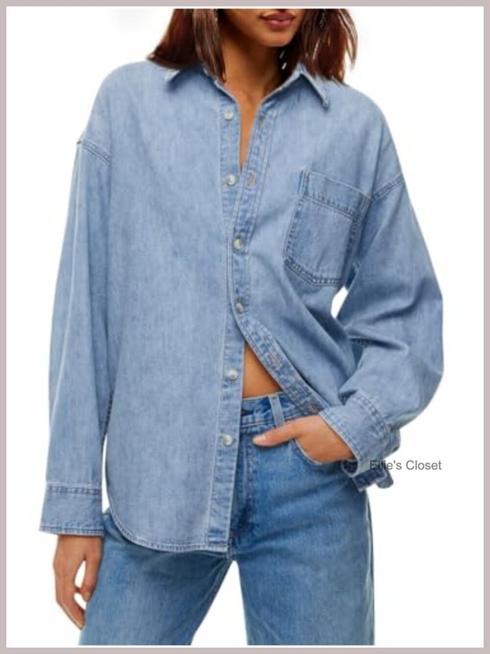 Women's Oversized Denim Jean Shirt Jacket Long Sleeve Button Down